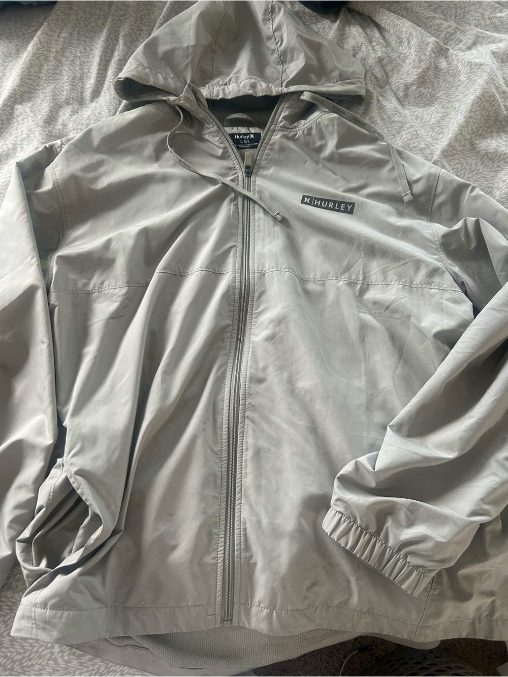 Hurley Light Gray Hooded Windbreaker Jacket